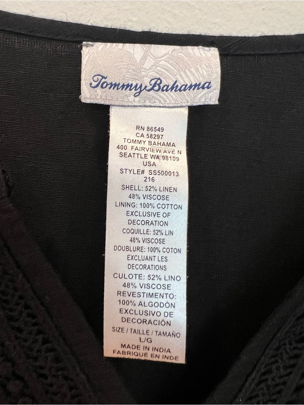 Tommy Bahama Lucia Dress Womens Large Black Linen Blend Embroidered Cottage - Picture 10 of 16